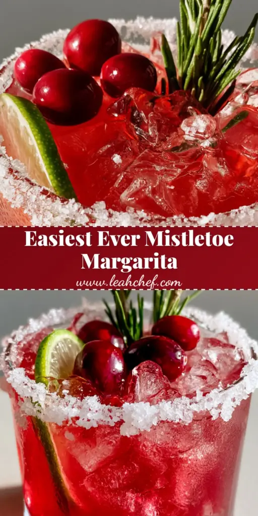 Mistletoe Margarita: The Ultimate Festive Cranberry Christmas Cocktail 4 A Mistletoe Margarita in a rocks glass with a thick salt rim, ruby red liquid, lime wheel, cranberries, and a rosemary sprig garnish.