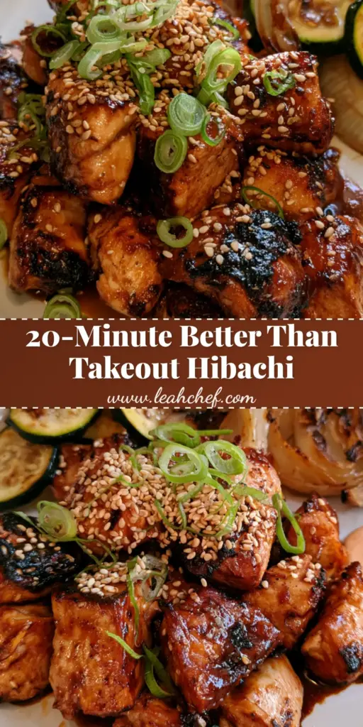 Hibachi Chicken Recipe: Better Than The Japanese Steakhouse! 3 A handheld smartphone photo of a white ceramic plate with seared Hibachi Chicken cubes, dark soy glaze, sesame seeds, scallions, and sautéed zucchini half-moons next to a puddle of yum yum sauce. (Hibachi Chicken Recipe)