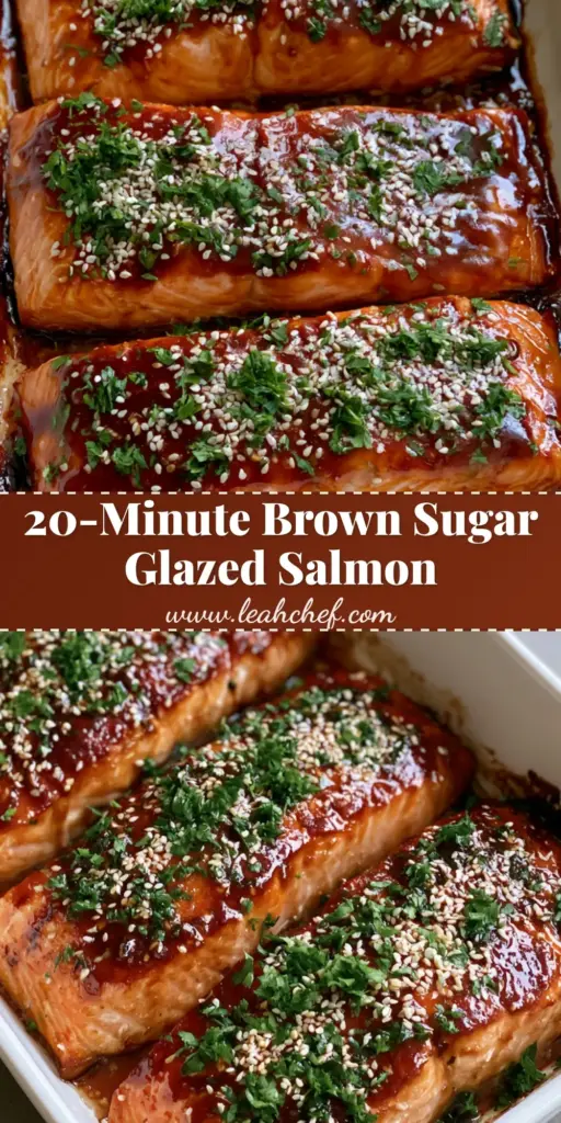 Brown Sugar Glazed Salmon: The Ultimate Caramelized 20-Minute Dinner 4 A close-up vertical shot of Brown Sugar Glazed Salmon in a ceramic dish, showing bubbly caramelized edges and sesame seed garnish.