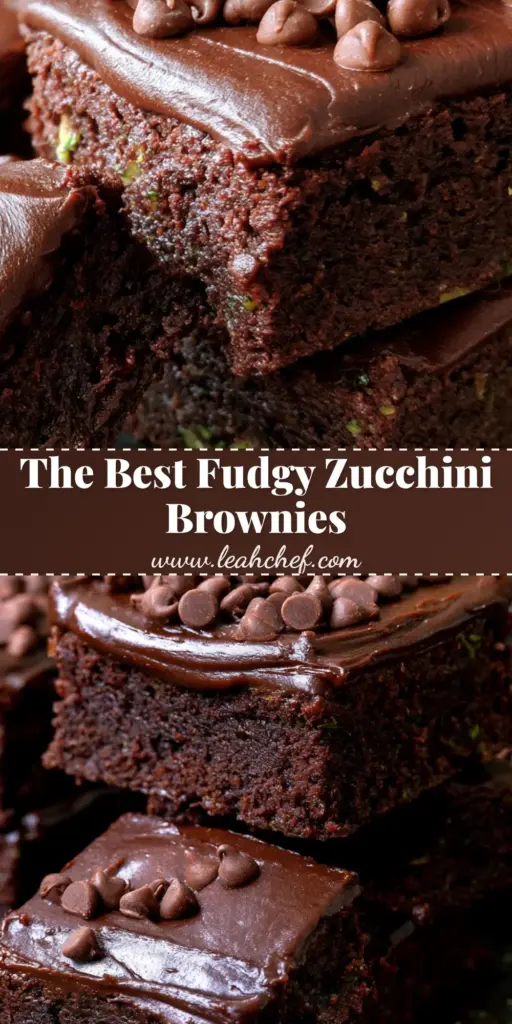 Chocolate Zucchini Brownies: The Ultimate Fudgy Hidden-Veggie Treat 4 A stack of square-cut fudgy Chocolate Zucchini Brownies with dark chocolate frosting and mini chocolate chips on a rustic surface.