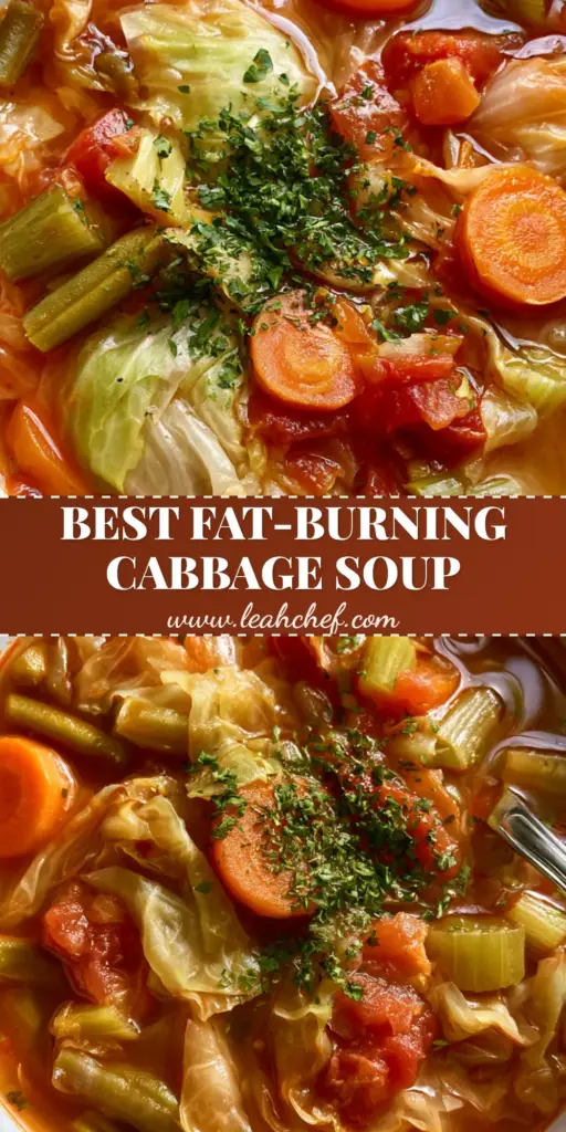 Fat-Burning Cabbage Soup: The Ultimate Metabolism-Boosting Recipe 4 A top-down close-up shot of a rustic white ceramic bowl filled with Fat-Burning Cabbage Soup, featuring translucent cabbage, circular carrots, and green beans in a reddish broth with parsley garnish.