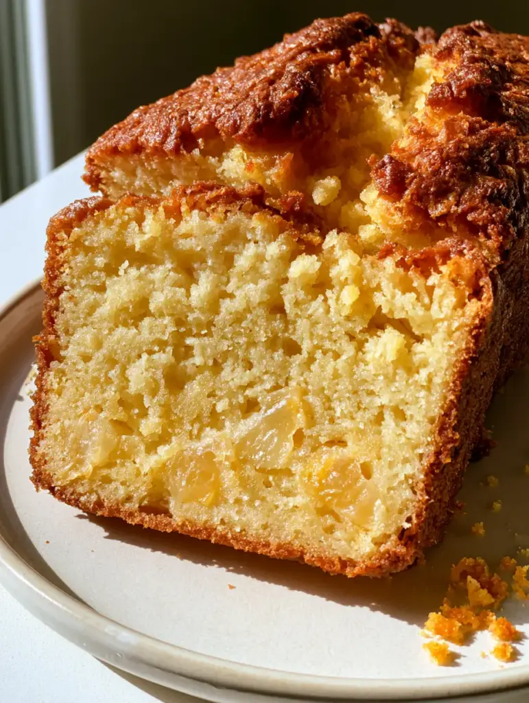 Pineapple Bread: The Ultimate Moist Crushed Pineapple Quick Bread 1 Close up view of Pineapple Bread interior featuring translucent chunks of pineapple.