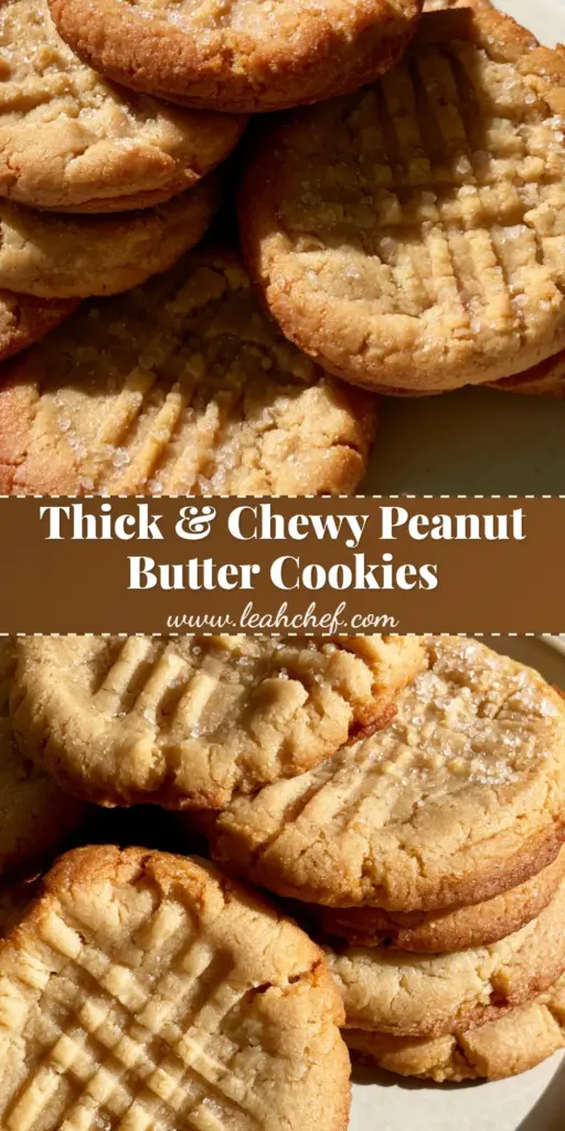 Thick and Chewy Peanut Butter Cookies: The Ultimate Bakery-Style Recipe 4 A stack of Thick and Chewy Peanut Butter Cookies with deep fork-pressed crisscross marks and sugar crystals on a ceramic plate.