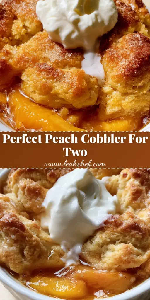 Peach Cobbler for Two: The Ultimate Small-Batch Summer Dessert 4 A handheld smartphone photo of a single-serving Peach Cobbler for Two in a fluted white ramekin with bubbling amber syrup and melting whipped cream.