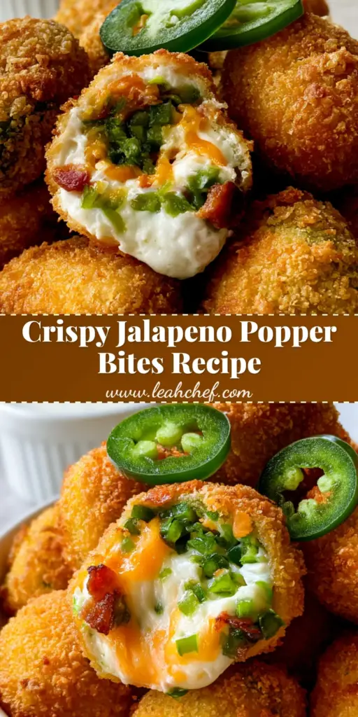 Jalapeno Popper Bites: The Ultimate Crispy Bacon and Cheese Appetizer 4 A pile of golden-brown Jalapeno Popper Bites in a white bowl, one broken open to show molten cheese and bacon interior.