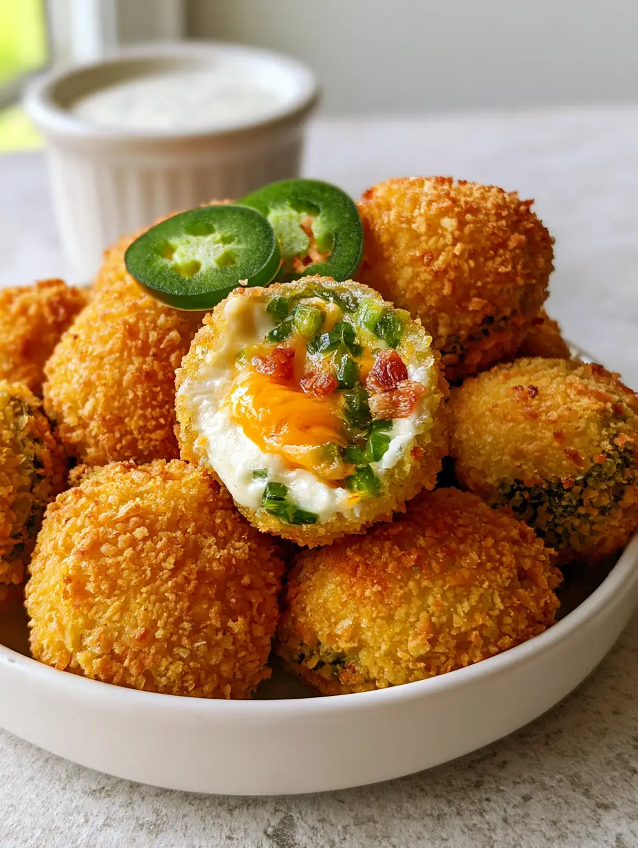 Jalapeno Popper Bites: The Ultimate Crispy Bacon and Cheese Appetizer 3 Close up of fried Jalapeno Popper Bites showing the uniform crunchy breading texture.