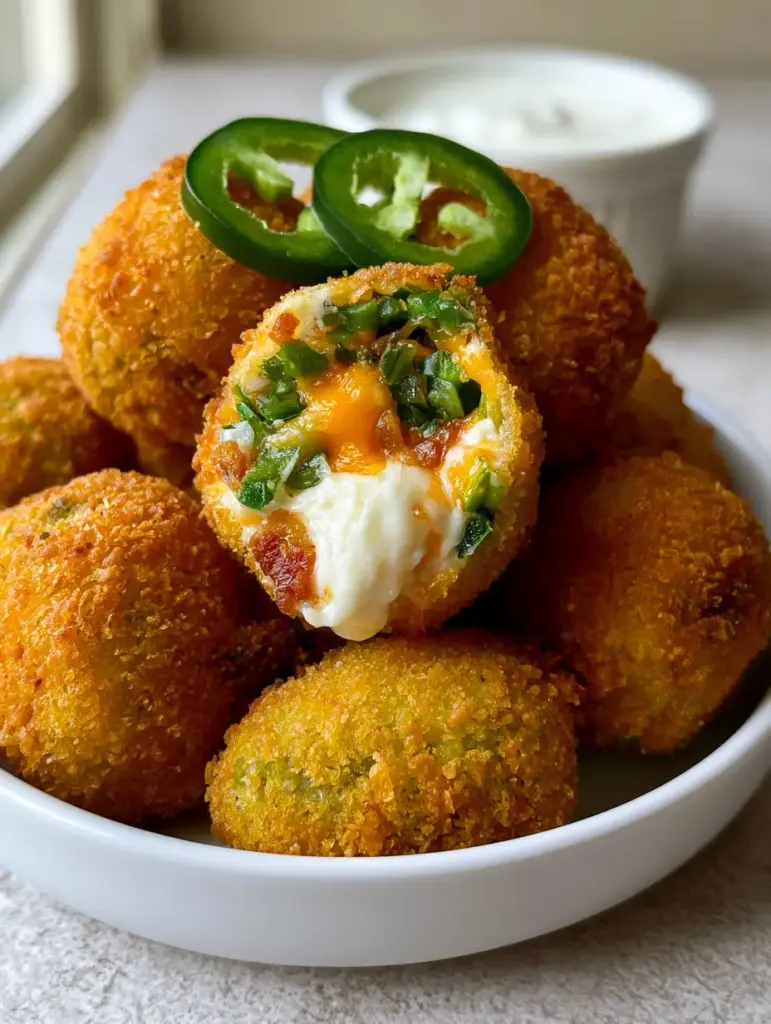 Jalapeno Popper Bites: The Ultimate Crispy Bacon and Cheese Appetizer 1 Jalapeno Popper Bites broken open to reveal melted orange cheddar and bright green jalapenos.