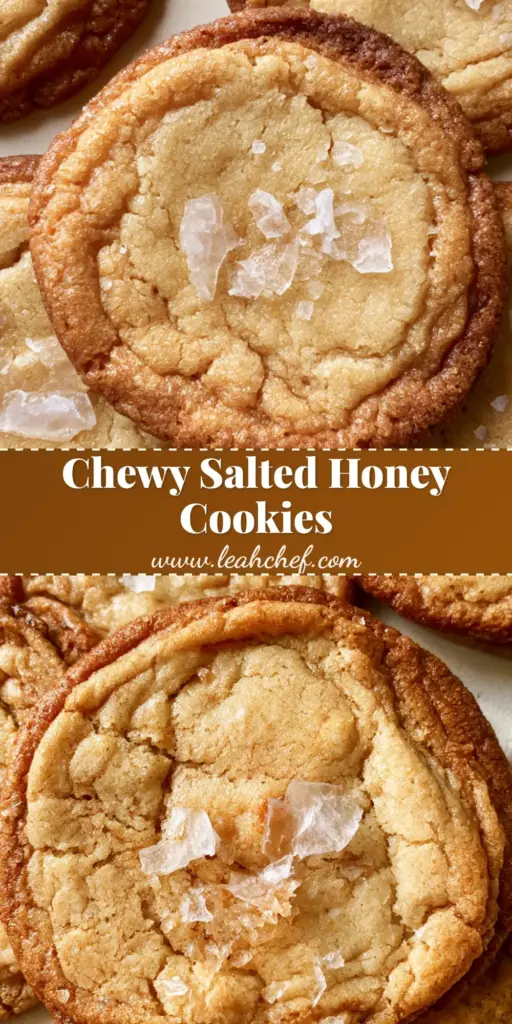 A stack of Salted Honey Cookies showing deeply browned edges, a crinkled top, and large flakes of sea salt under natural light. (Salted Honey Cookies)