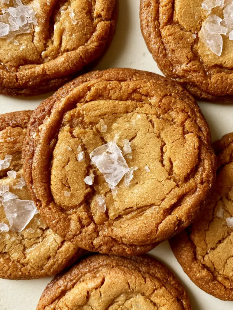 Close-up of chewy Salted Honey Cookies with a pale golden center and cracked texture. (Salted Honey Cookies)
