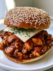 Close-up of browned ground chicken crumbles in a thick reddish-brown savory sauce for Sloppy Joes.