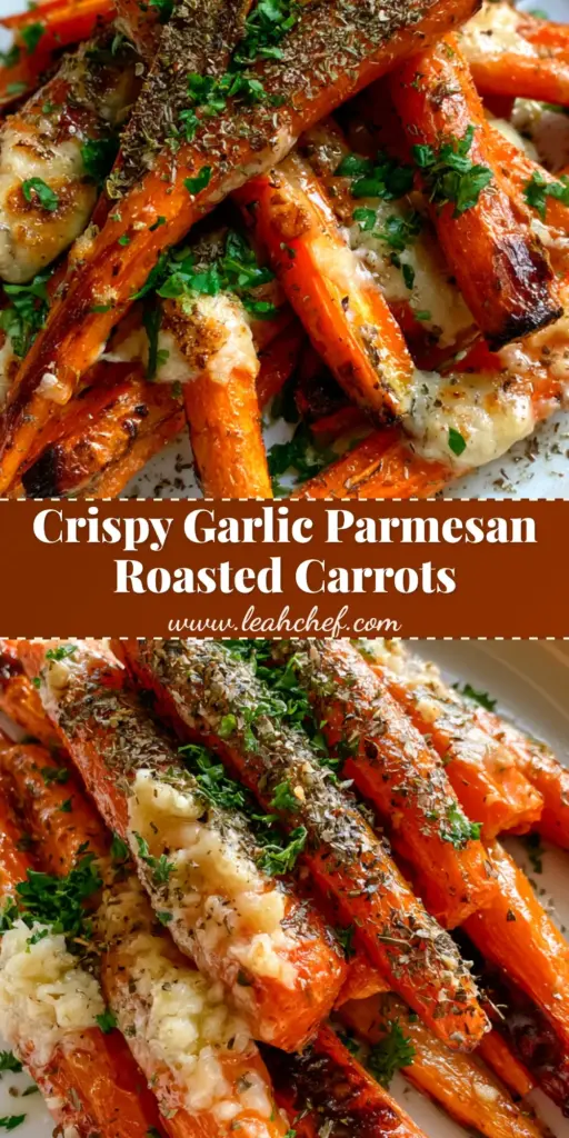 Parmesan Garlic Roasted Carrots: The Best Crispy Side Dish 3 A heap of Parmesan Garlic Roasted Carrots with charred edges and melted cheese clusters on a white plate.