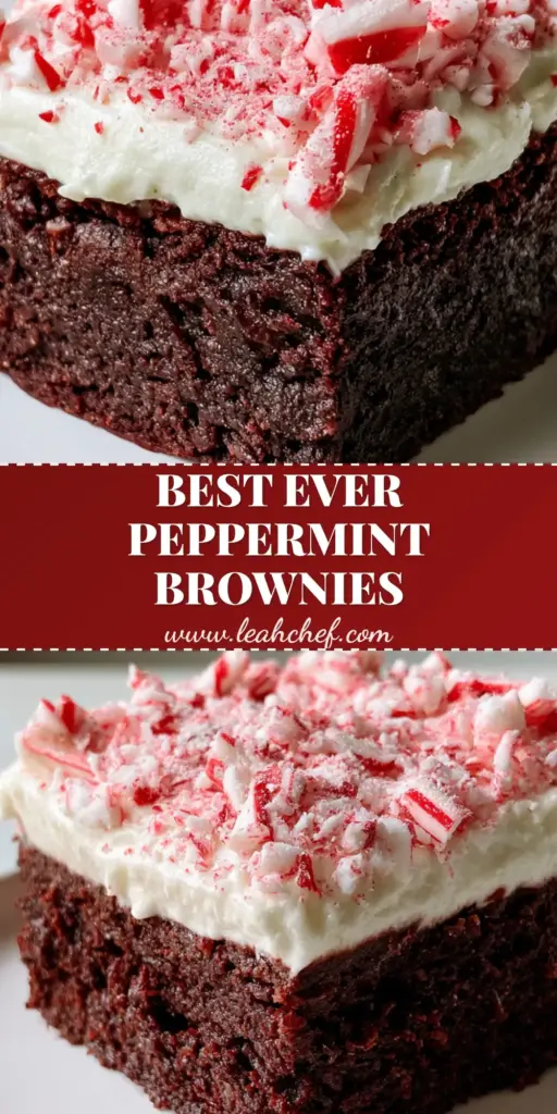 Peppermint Brownies: The Ultimate Fudgy Dark Chocolate Holiday Treat 4 A stack of Peppermint Brownies featuring a dark chocolate base and thick white frosting topped with crushed candy canes.