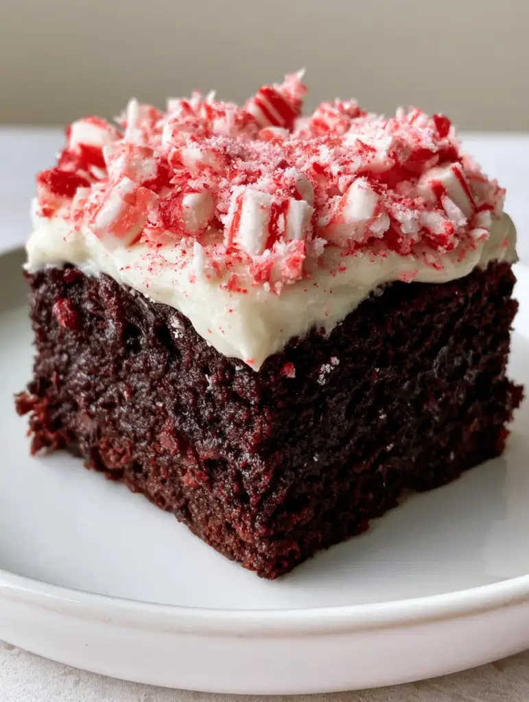 Peppermint Brownies: The Ultimate Fudgy Dark Chocolate Holiday Treat 1 Top view of Peppermint Brownies showing the generous layer of crushed red and white candy cane pieces and fine peppermint dust.