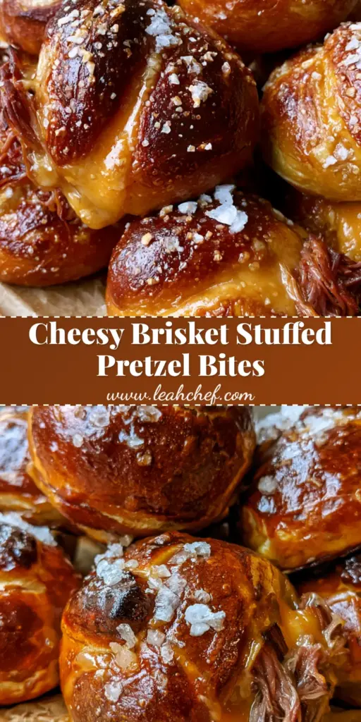 Brisket & Beer Cheese Pretzel Bites: The Ultimate Smoky Appetizer 3 A close-up of Brisket & Beer Cheese Pretzel bites on parchment paper, showing the glossy dark crust and melted orange cheese.