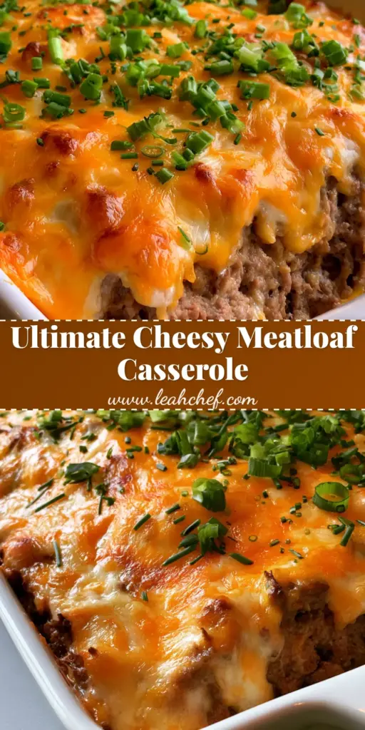 A close-up of a Cheesy Meatloaf Casserole in a white dish, featuring bubbling cheddar cheese with toasted spots and fresh green chives.