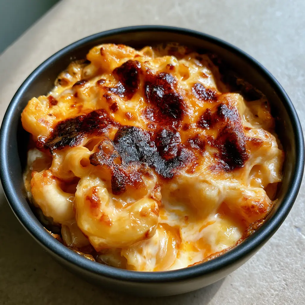 Chick-fil-A Mac and Cheese Copycat: The Ultimate Creamy Baked Recipe 1 Detailed view of the charred cheese spots on a Chick-fil-A Mac and Cheese Copycat dish.