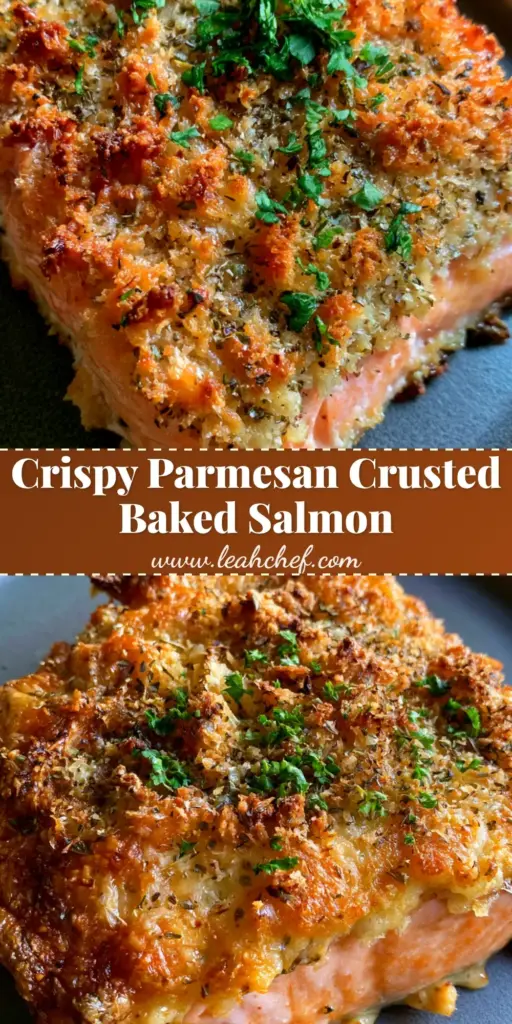 Parmesan Crusted Salmon with a Golden Herb Breadcrumb Crust 4 Top-down view of Parmesan Crusted Salmon with a golden-brown breadcrumb topping and fresh parsley on a matte grey plate.